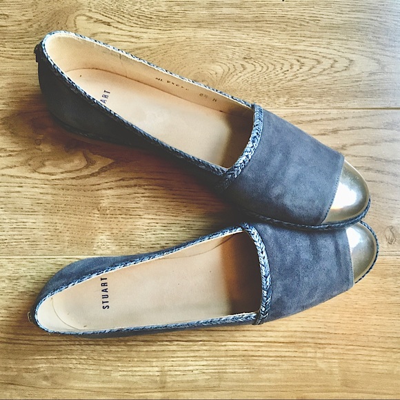 STUART WEITZMAN Suede Slip-on Blue Shoes with Metal detail in size 8.5 - Picture 2 of 9